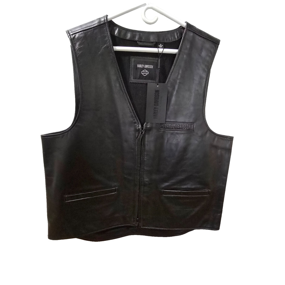 Harley-Davidson Men's XL Biker Riding Genuine Black Leather Vest, new w/tags